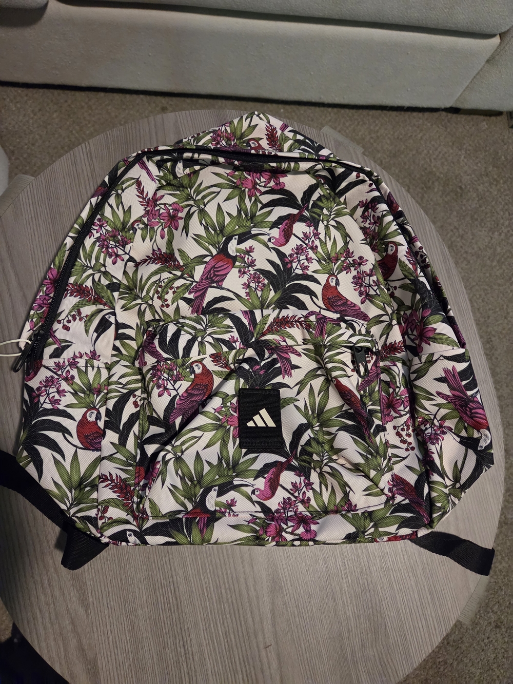 Adidas Floral Tropical Parrot Backpack - Pink & Green on Cream - Picture 2 of 13